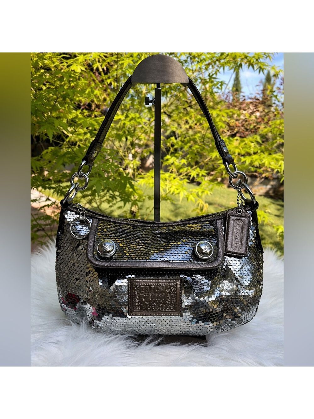 Coach Poppy Y2K Silver Sequin Groovy Shoulder Crossbody Hand Bag